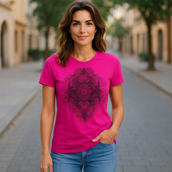 Faded Glory Womens Tee Size Small 4 6 Pink Indian Design Burnout Fabric - Picture 1 of 8